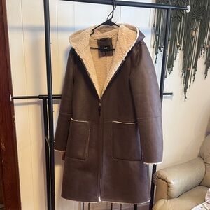 Brown fleece and suede coat